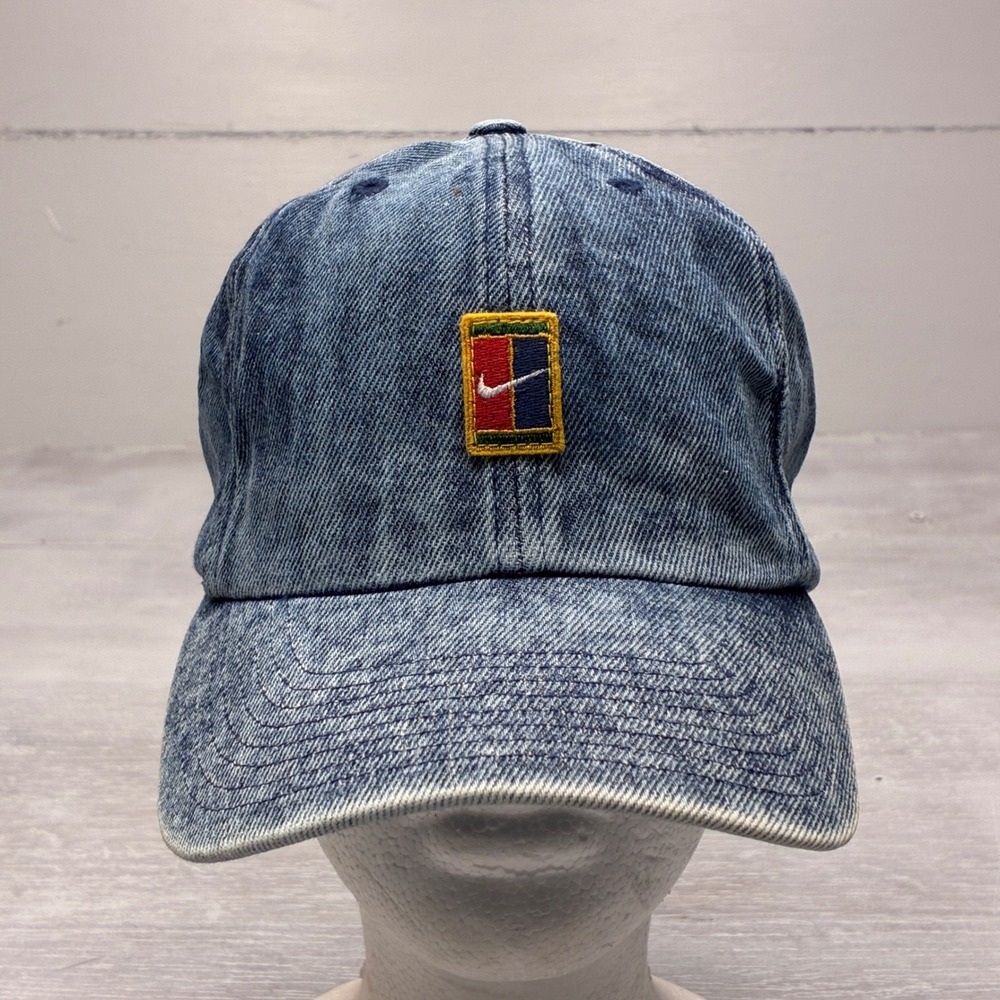 Nike Court Denim Hat Mens 90's Blue Acid Wash Vintage Tennis Challenge Agassi